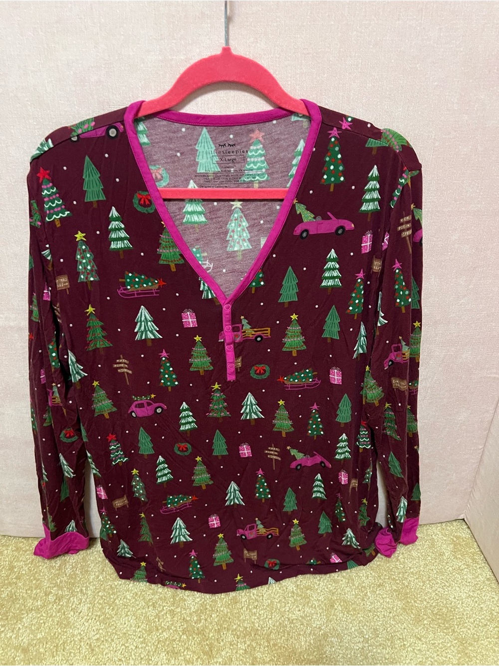Little Sleepies Cranberry Tree Traffic Women’s Long Sleeve Pajama Top | XL |